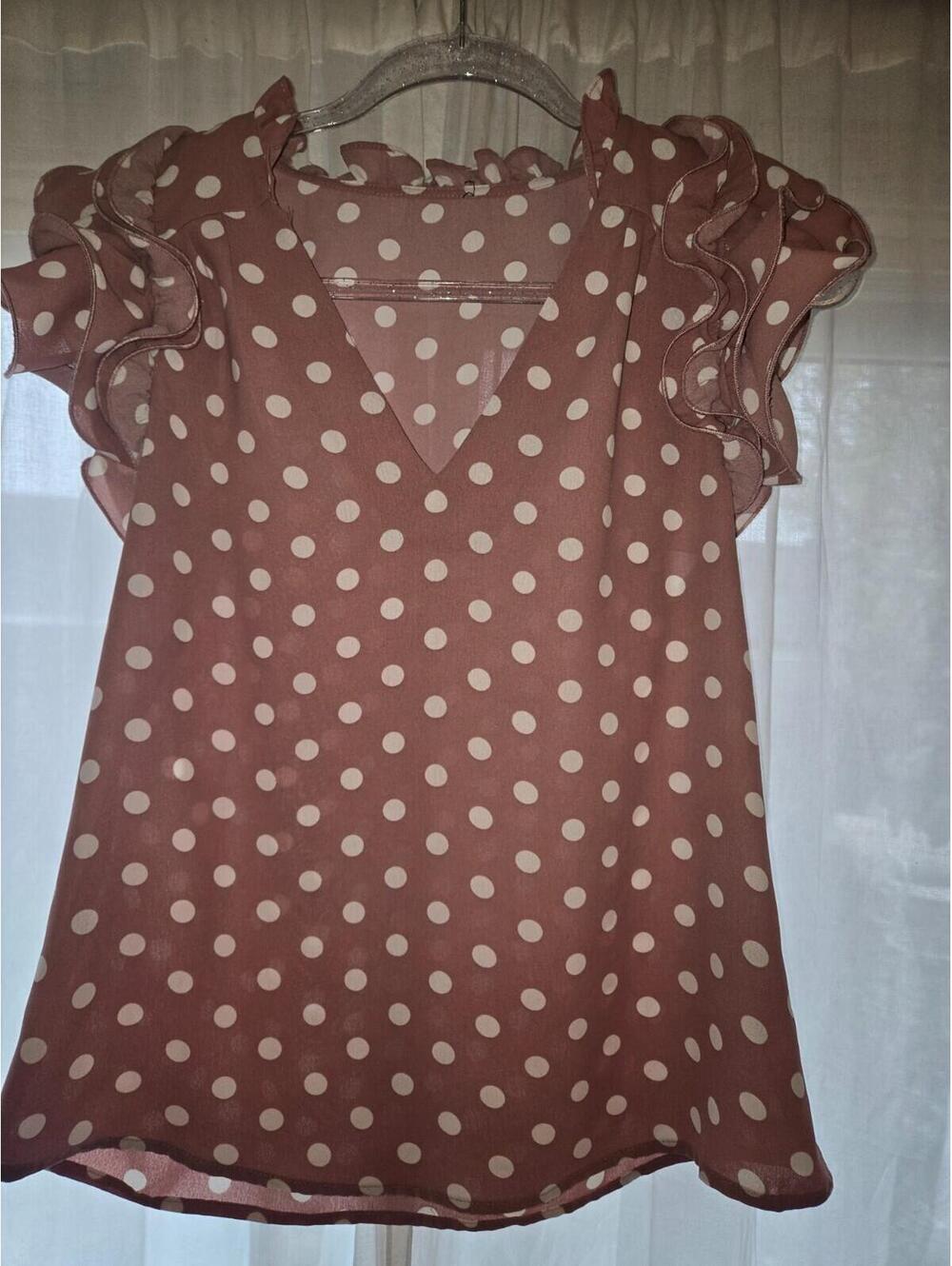 Dusty Pink Romantic Size M Polka Dot Ruffles Top Cottage